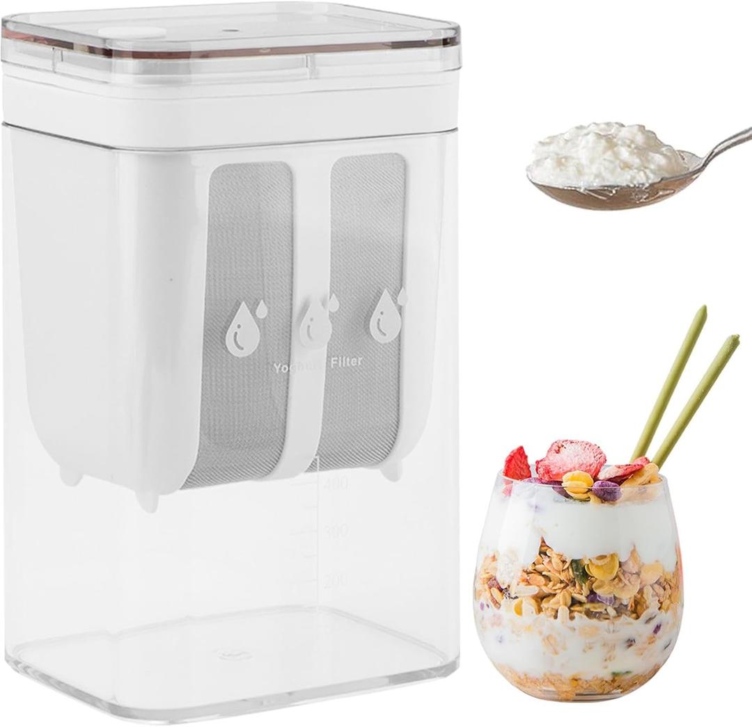 1100ML Yogurt Strainer,Yogurts-Filter Milk Strainer with Fine Mesh Bag,Lid And Scale Mark, for Making Thick Greek-Yogurts,Soybean Milk,Kefir,Berries,Soup,Fruit Juice,Coffee