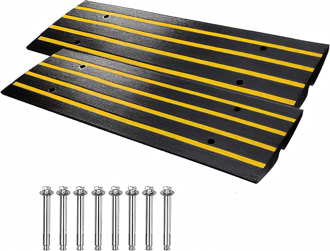 2 Packs 48" Car Driveway Rubber Curb Ramps, Heavy Duty Driveway Gutter Slope Ramp, Low Profile Design for Cars, Water Channel for Drainage, Curbside Bridge Ramp for Loading Dock Garage Sidewalk