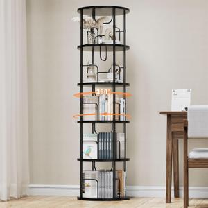 5 Tier Rotating Bookshelf, 360  Display Stackable Spinning Bookshelf Tower, Corner Bookshelf Tall Floor Standing Swivel Bookcase Narrow Storage Organizer for Bedroom, Living Room, Black