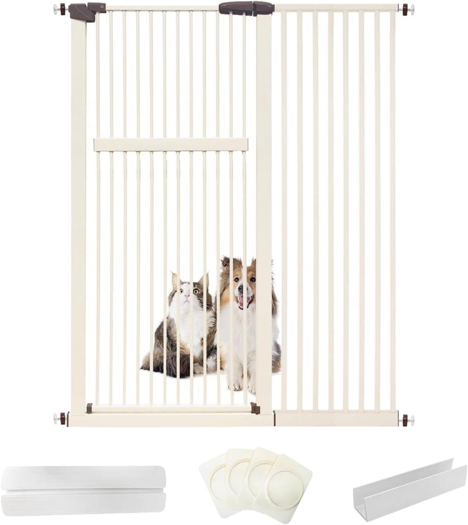 Lumizone Extra Tall Pet Gate 55.12" High Pressure Mounted 46.65"-50.78" Extra Wide (9 Sizes) 1.37" Gap for Cat Dog Stairs Doorway Hallway No Drilling Auto-Close (46.65"-50.78", Cream White)