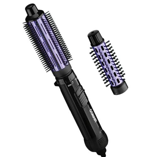 Conair 2-in-1 Hot Air Curling Combo, Includes 1.5-inch Curl Brush and 1-inch Aluminum Bristle Brush Black / Purple