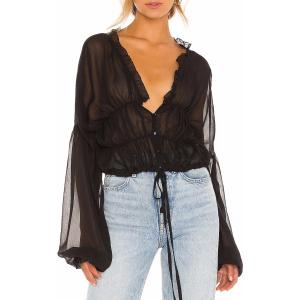 Crop Top Sheer See Through Tops for Women Long Puff Sleeve Chiffon Blouses for Women (X-Large, Black)