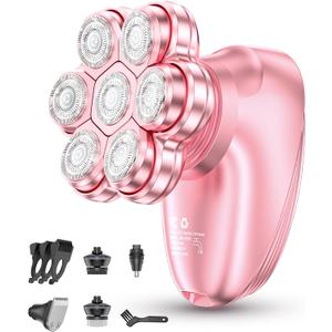5-in-1 Electric Razors for Women, 7D Magnetic Heads Full Body Shaver, Waterproof Wet Dry Hair Remover with LED Display, Rechargeable Bikini Trimmer for Underarms, Face, Legs, Lips, Arms (Pink)