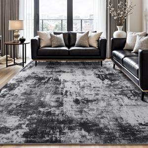 Rugflix 10x14 Area Rugs for Living Room, Washable Black Grey Dark Large Rug