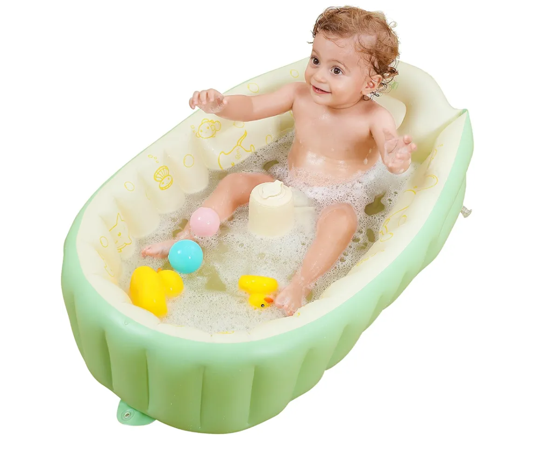 Rlozftel Baby Bathtub, Inflatable Baby Bathtub with Press Type Air Pump(Tool Free), PVC Materials(Phthlate Free), Safety Non Slip Baby Bath Tub with Back Support & Thick Cushion for 0-3 Ages, Green ‎34.2"L x 20.8"W x 11.4
