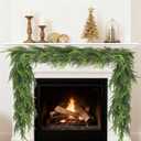 6ft Christmas Norfolk Pine Garland, 2Pcs Artificial Christmas Greenery Garland for Mantel Fireplace Table Wall Stair Window Outdoor Indoor Holiday Decorations 2pcs