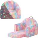 Toddler Chair Comfy,Toddler Couch Fold Out, 2-in-1 Kids Chair,Flip Out Kids Couch,Toddler Sofa Convertible,Children Reading Chair for Age 1-3(Pink) (Glowing Pink Unicorn)