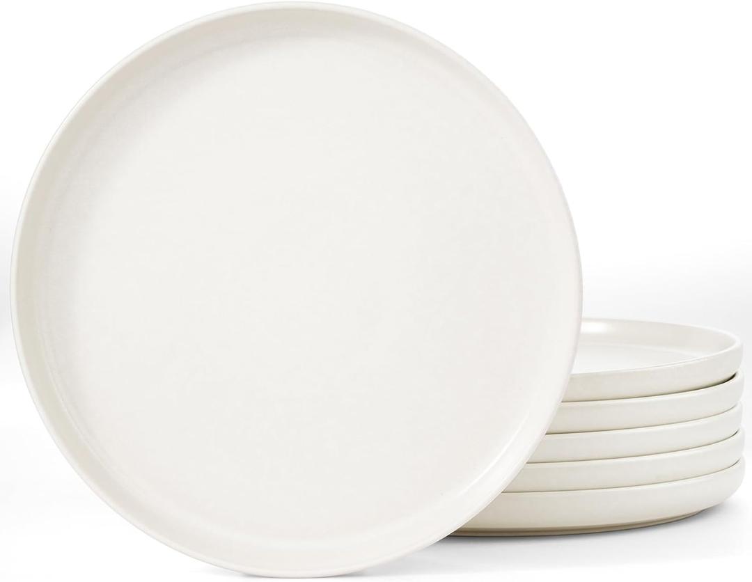 famiware Milkyway Dinner Plates, 10.24 inch Plates for 6, Stoneware Dessert Plates Dish Set for Kitchen, Reactive Glaze Plate Set, Microwave and Dishwasher Safe, Matte White