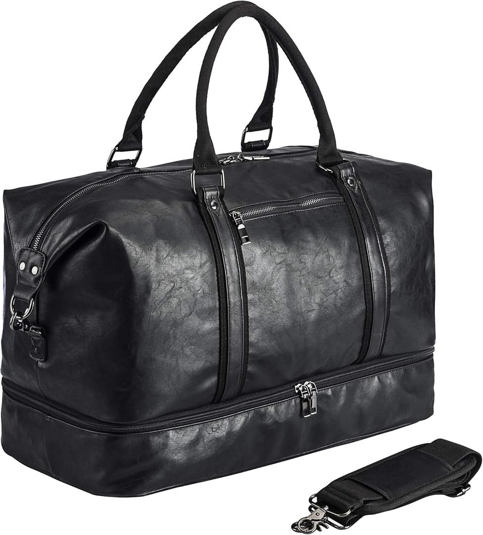 Weekender Overnight Bag Carry On Bag Travel Bag with Shoe Pouch (Color, Black)