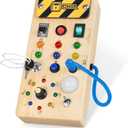 Hoarosall Montessori Wooden Busy Board with 8 LED Light switches, Sensory Toys Light Switch Travel Toys for 1+ Year Old Baby and Toddler