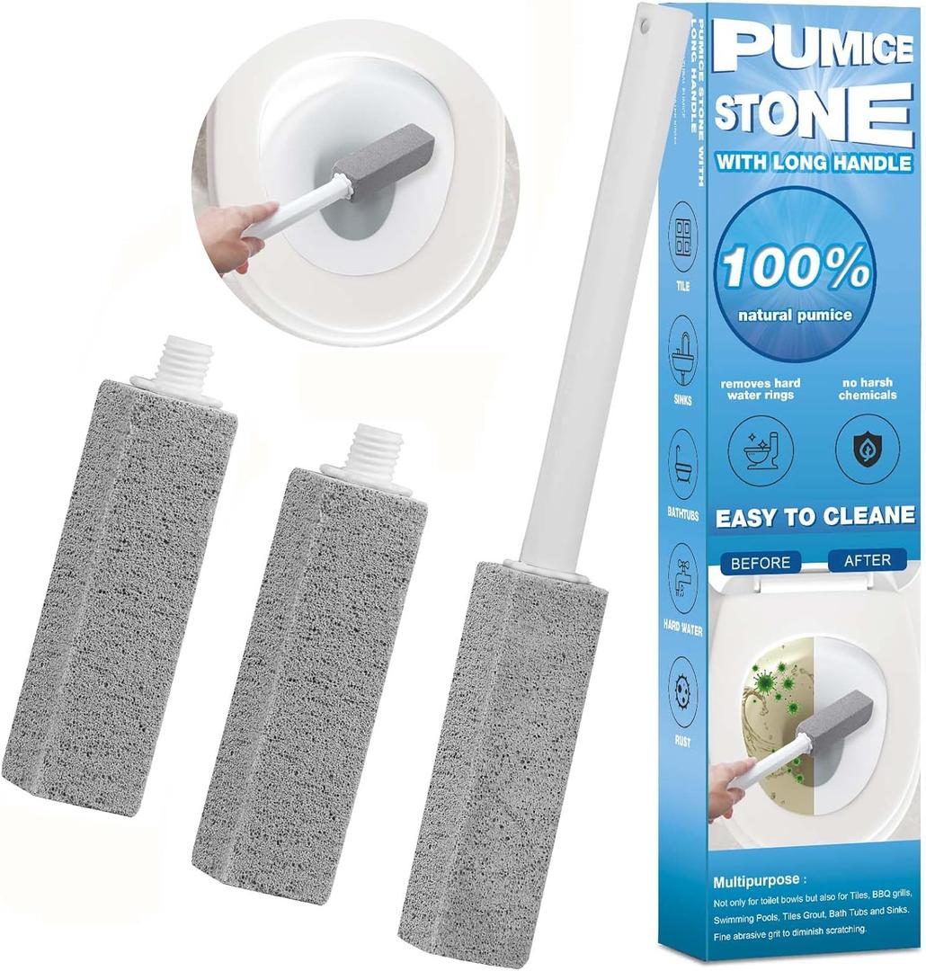 3 Packs Pumice Cleaning Stone with Extra Long Handle, Pumice Stone for Toilet Bowl Cleaning for Cleaning Toilets, Bathtubs, Grills, Swimming Pools, Sinks