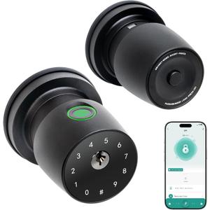 IRONZON Fingerprint Door Knob for Bedroom - 291Y 4-in-1 Keyless Bedroom Door Knob Smart Door Lock with App, One-tap Privacy Mode Setup, Auto-Lock Easy to Install - Matte Black
