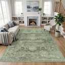 Washable Rugs 8x10 Area Rugs for Living Room,Rug for Bedroom, Vintage Distressed Non-Slip, Ultra Soft Faux Wool Carpet for Dining Room, Green for Home Office Décor