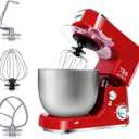 CUSIMAX Stand Mixer, 5-QT Stainless Steel Bowl Food Mixer, Tilt-Head Kitchen Electric Mixer with Dough Hook, Mixing Beater and Whisk, Splash Guard, Red