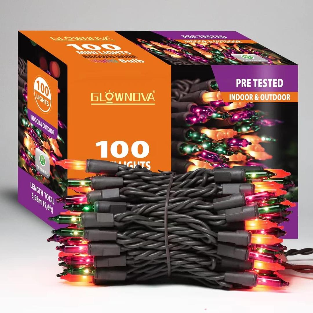 Brown Wire,Multicolor,Incandescent Bulb 100 Mini String Lights for Indoor Halloween Tree Home Garland Birthday Wedding Party Festival Decoration (100 Orange&Purple&Green)