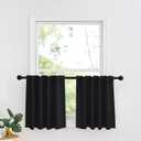 RYB HOME Kitchen Window Curtains - Blackout Privacy Half Window Curtains for Bedroom Bathroom Dining Living Room Cafe Office Short Tiers Drapes, W 34 x L 36 inches, 2 Panels, Black