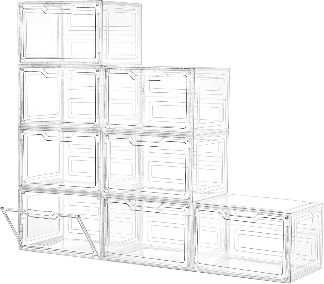 Closet Organizers and Storage, Acrylic Clear Plastic Storage Bins with Magnetic Door, 8 Pack Storage Containers for Clothes Home Organization Purse Bag Cabinet Display Closet Organizer System