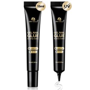 UNA GELLA Strong Nail Glue Gel, 15ml*2pcs No U V/Lamp Needed Nail Gel Glue, Quick Air Drying Semi Solid Nail Glue GEL, Super Strong NAIL G LUE For Press Ons Acrylic False Nails Tips Extension DIY Kit