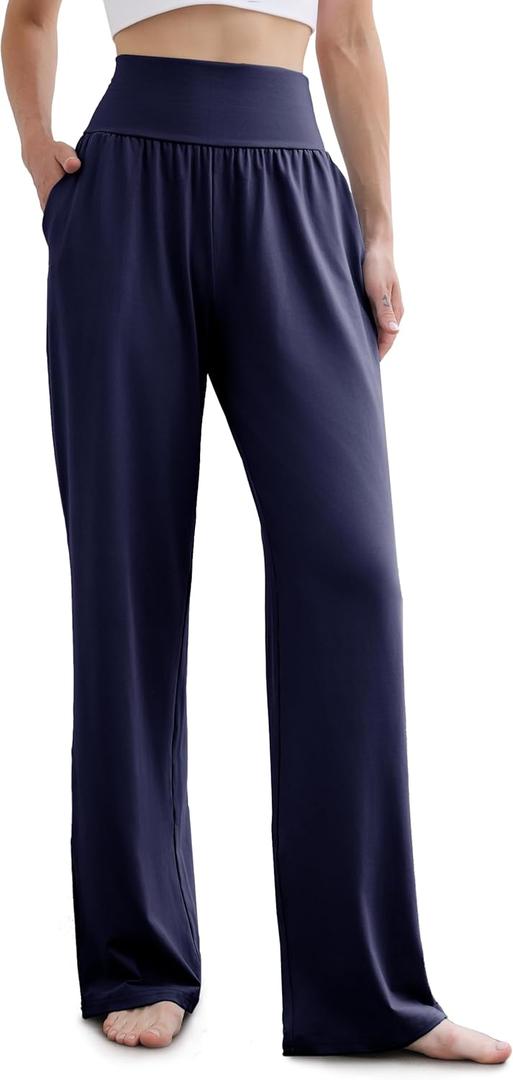ESOFT Women's Wide Leg Yoga Pants Sweatpants High Waisted Lounge Palazzo with Pockets Comfy Flowy Pants Petite/Regular/Tall (Blue, XL)