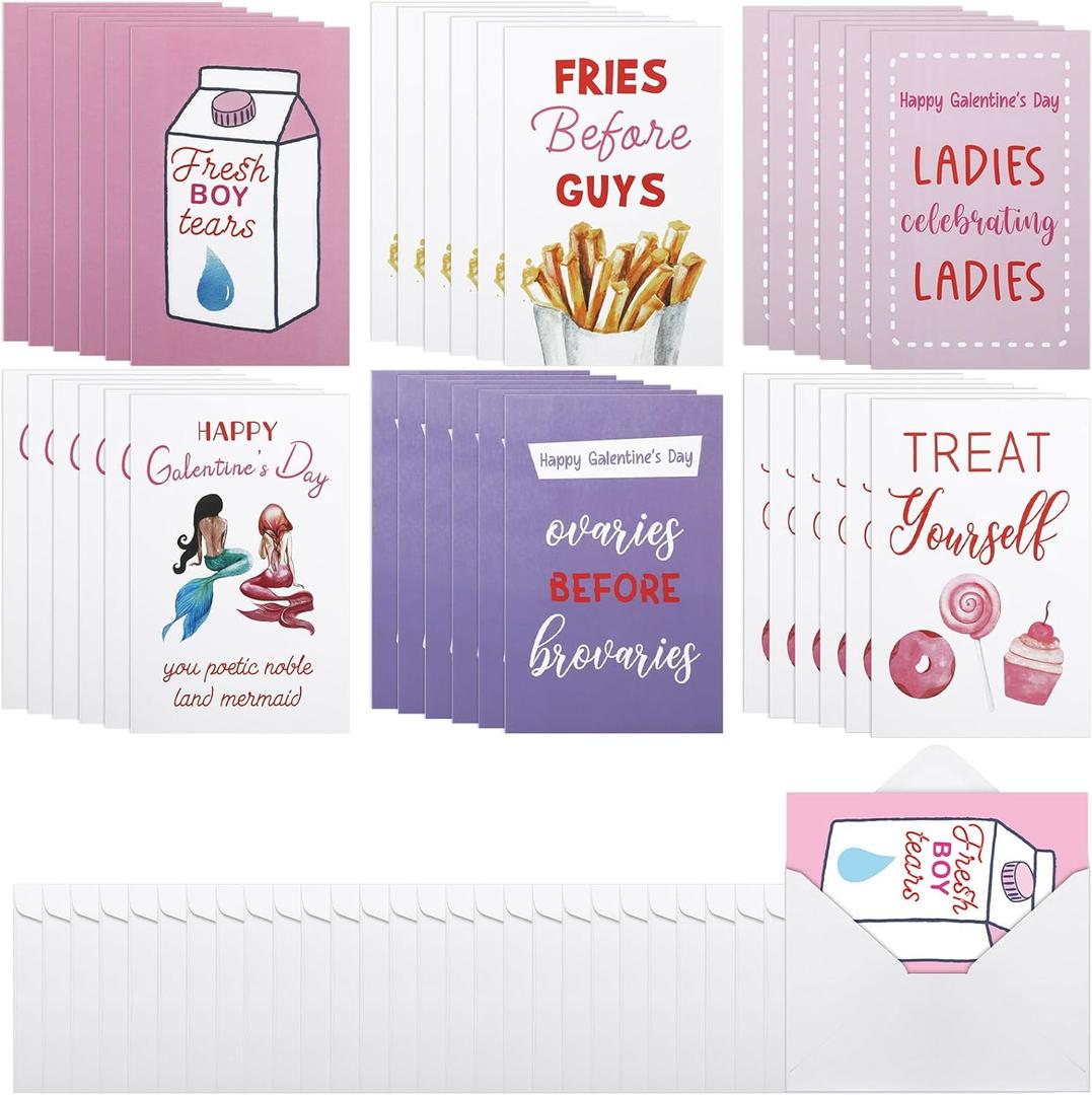 72 Pcs Galentine's Day Cards Assortment Pink Greeting Cards with Envelopes Gift Galentine Cards Bulk Galentines Party Favor for Hearts Day Wedding Classroom Exchange