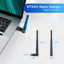 Krisnorey Long Range Upgraded Bluetooth 5.4 Adapter for PC, 5dBi High Gain Wireless USB Dongle for Windows 11/10/8.1/7 Laptop Linux Desktop, Plug & Pair Keyboard Mice Headphone Speaker Game Controller