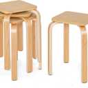GOFLAME Stackable Wooden Stools Set of 4, Backless Chairs with Square Top, Anti-Slip Felt Mats, Portable Seating for Classroom, Office, Dinning Room, Living Room, Kitchen, Bar Counter, Natural
