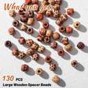 WILLBOND 130 Pieces Macrame Wooden Beads 10mm Hole Loose Beads with Hole for Macrame Making Kits Supplies Jewelry Bracelet Making Hair DIY Craft Handmade Decor(Mix Color, Pattern)