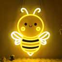 Bee Neon Sign Wall Art, Honey Bee Decor for Bedroom Living Room Office Patio Garden Stores, USB-Powered Energy-Saving Light with Hanging Kit, Gifts for Kids, Women, Beekeeper