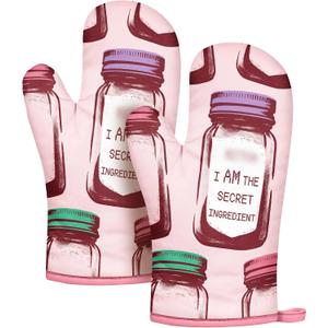 Slohif Funny Oven Mitt Heat Resistant for Women - 2 Pack Pink Cute Novelty Cool Kitchen Oven Mittens with 100% Cotton for Baking and Cooking Accessories