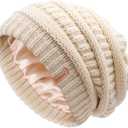 FURTALK Womens Satin Lined Knit Beanie Slouchy Winter Hats Skull Soft Warm Cap (Beige)