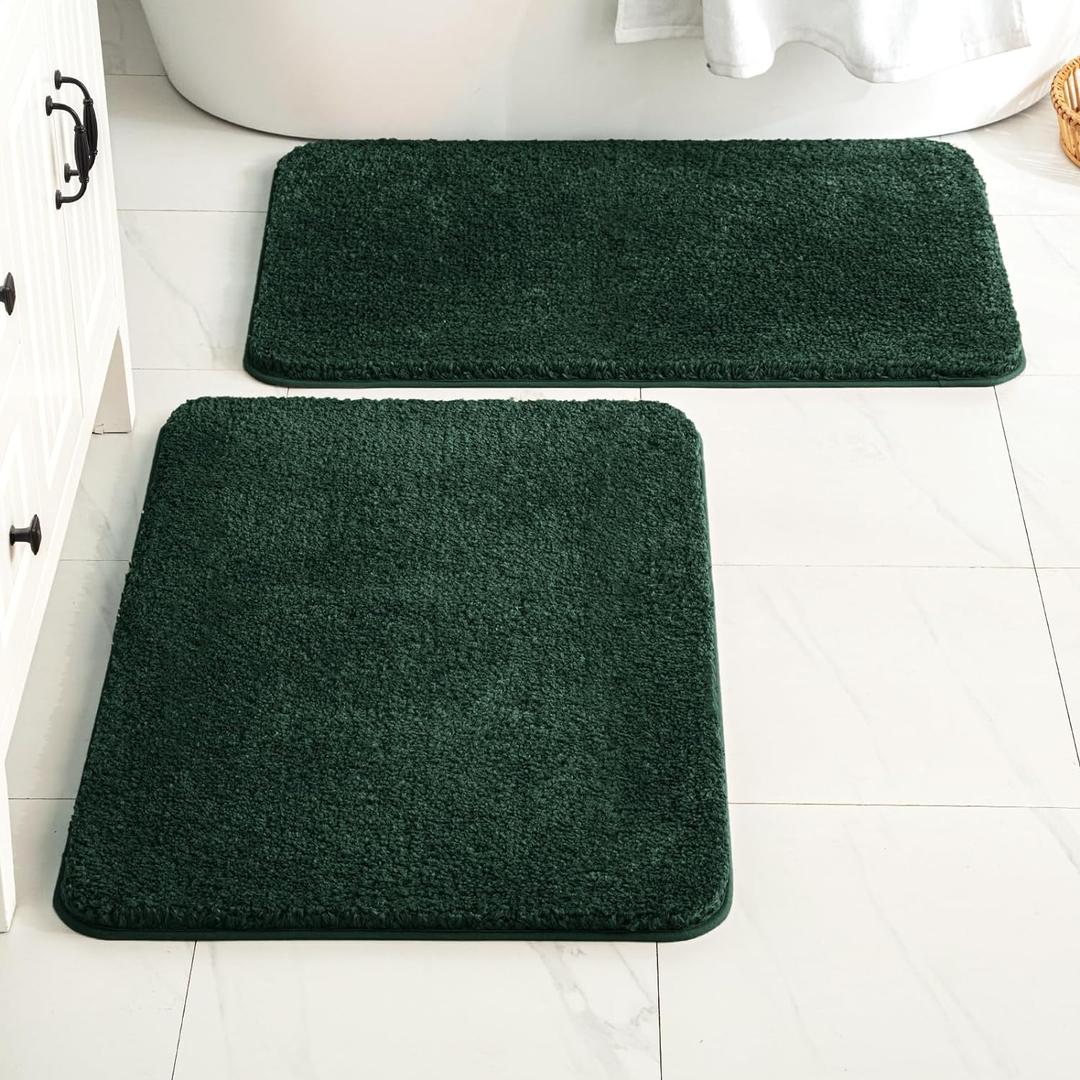 MIULEE Dark Green Bathroom Rugs Set 2 Piece, Non Slip Bath Mat with Absorbent Microfiber, Ultra Soft Thick Rugs for Bathroom Floor Tub Shower Christmas Decor, Machine Washable (16 x 24 Inches) (16''x24'')
