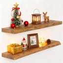 30" Floating Shelves, Live Edge Solid Elm Wood Floating Shelf, Wall Mounted Display Shelves with Heavy-Duty Bracket for Books, Rustic Wooden Shelf for Kitchen, Bathroom, Natural Color, Set of 2