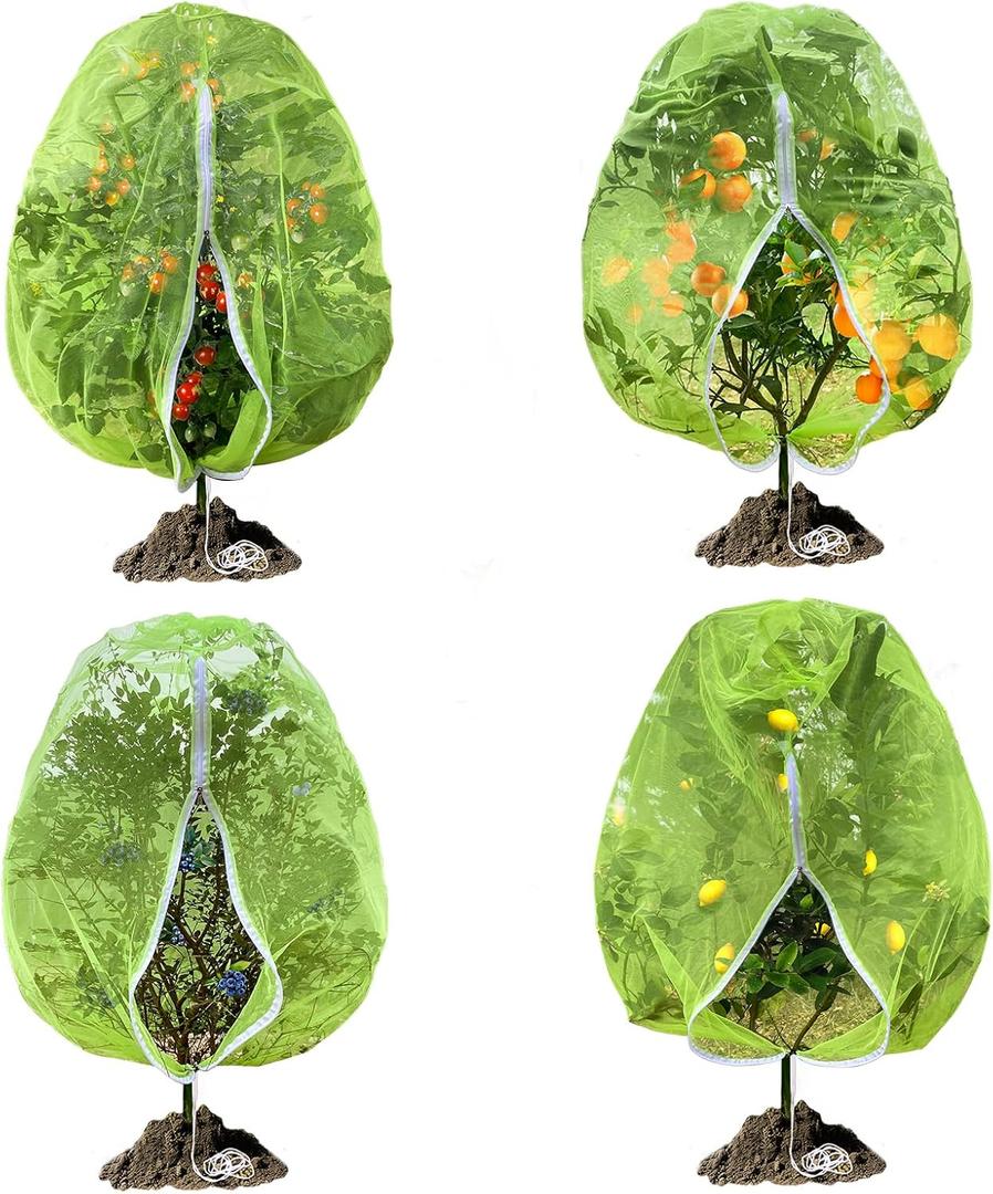 Fruit Tree Netting, RIFNY 3.3 x 2.6 FT Blueberry Bush Netting Cover with Zipper Drawstring, Outdoor Mosquito Net Garden Netting Protector Plant from Birds Cicadas Animals Insect (4 PCS, Green)