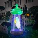 Leyndo 6 ft Halloween Inflatable Alien Ufo Decoration Ufo Blow Ups Decor with Girl Music Singer Fans Halloween Inflatable Outdoor Decor with 2 Color Changing Lights for Outside Yard Lawn Party Concert