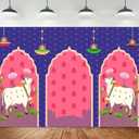 TYOOFD Indian Blue Lotus Cow Pooja Pichwai Backdrop for Traditional Indian Pooja Wedding Housewarming Diwali Ganapati Baby Shower Haldi Ceremonies Indian Wall Art Photo Background 9x6ft BJDWFD411