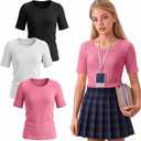 3 Pack Girls Ribbed T-Shirts | Short Sleeve, Crewneck, Slim Fit, Stretchy, Soft, Athletic, Basic Tees, Summer, Kids 5-14 Years