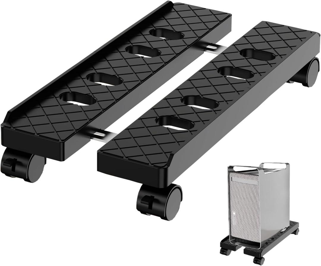 Hovadova Adjustable Mobile CPU Stand, Ventilated Computer Tower Stand with 4 Caster Wheels Fits Most PC Tower, Under Desk CPU Holder PC Floor Cart Computer Riser for Gamers and Students (Large Black)