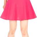 Basic Solid Stretchy Cotton High Waist A-line Flared Casual Skater Mini Skirt (Small, French Rose)