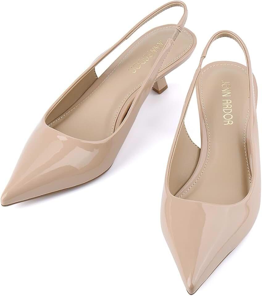 JENN ARDOR Slingback Heels for Women Low Heels Dress Shoes Kitten Pumps Dressy Heeled Sandals Wide Width Fashion Casual Shoes, Size 8