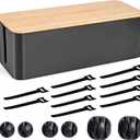 Cable Management Box - Wooden Style Large Cord Organizer to Hide Wires & Power Strips | Desk Computer Cable Organizer | Safe ABS Material | 16" (L) x 6.2" (W) 5.3" (H) | for Home & Office - Black