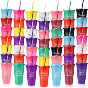 Nuenen 50 Pcs Employee Appreciation Tumbler with Straw and Lid Bulk 24oz Thank You Cup Graduation Gift Plastic Tumbler Inspirational Travel Mugs for Coworker Friend(Assorted Style)