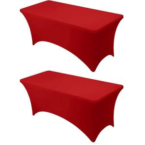Dailyset 2-Pack Premium Red Spandex Tablecloths for 6ft Rectangle Tables, Stain & Wrinkle-Resistant, Washable Stretch Polyester Fitted Table Cover for Weddings, Banquets, Trade Shows Events