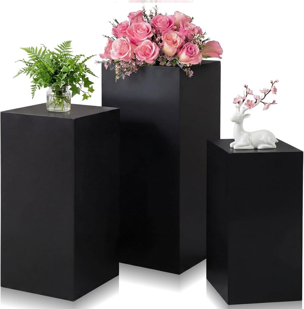 Zonon 3 Pcs Square Pedestal Stands for Party, Metal Display Stands Pillars for Wedding Bridal Ceremony Baby Shower Birthday Party Decorations, 29.5*13.4''(L), 23.6*11.8''(M), 19.7*10.2''(S)(Black)