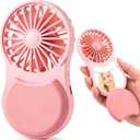 Handheld Mini Fan 3 Speed Portable Fan with Makeup Mirror LED Light Desktop Support, USB Rechargeable for Travel/Summer/Lash/Concerts/Women Girl Gifts (Pink)