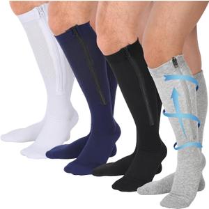 Tarpop 4 Pairs Men Zipper Compression Socks Colorful 20-30mmhg Compression Stockings with Zipper for Men Women Swelling Edema (XX-Large)