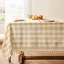 Softalker Checkered Tablecloth Rectangle, Outdoor Linen Cotton Gingham Table Cloth with Tassel, Heavy Duty Wrinkle Free Buffalo Plaid Table Cover for Kitchen Dining Summer Party - 55 x 84 Inch, Yellow