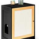 Cat Litter Box Enclosure, Hidden Litter Box with Scratching Board Door and Pull-Out Cat Litter Box Board, Cat Cabinet Cat Litter Enclosure Furniture Cat End Table with Storage, Black