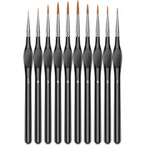 10Pcs Micro Paint Brushes Set with Triangular Handles - For Acrylic, Watercolor, Crafts, Models (Black)