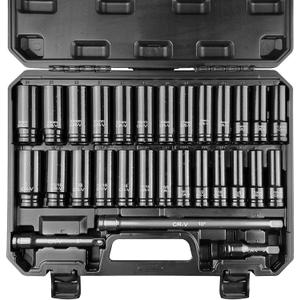 29pcs 1/2" Socket Set, Drive Deep Impact Socket Set, Including 3 ", 5", 10" Impact Extension Bar, Standard SAE (3/8 "- 1") and Metric (10mm-24mm), Cr-V Steel