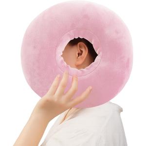 Piercing Pillow for Side Sleepers, Soft and Comfortable Donut Pillow, CNH Pillow Ear Pillows with Holes for Ear Pain, Piercing, Pain Relief Sleeping, Pressure Sore, Ear Pressure Relief (Light Pink)